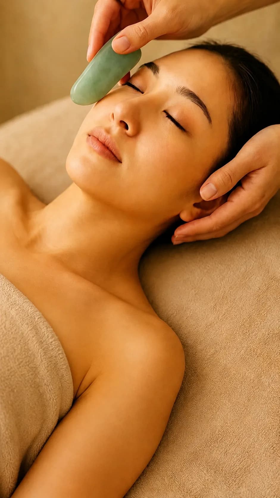 A gua sha facial treatment in progress